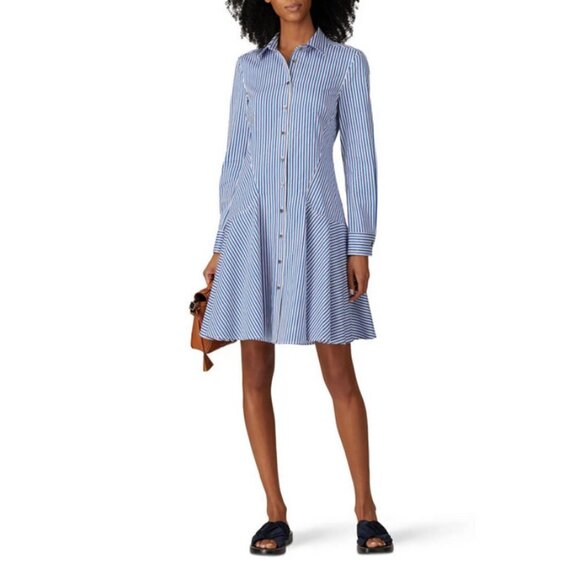 💕DEREK LAM💕 Blue Pin Stripe Shirtdress ~ Blue White 40 EUC Minimalist Chic - Picture 3 of 13
